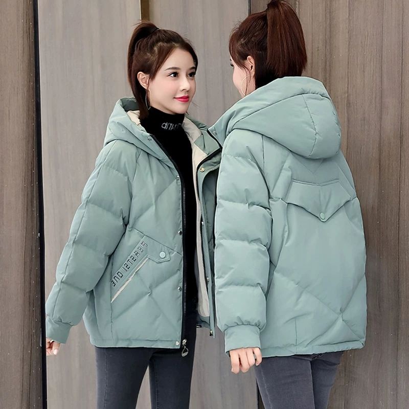 時尚棉服女冬2022冬季韓版寬鬆連帽小個子中長款印花棉衣棉襖外套女裝