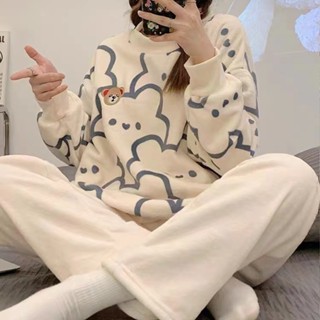 【豔來】睡衣女士法蘭絨套裝秋冬保暖甜美珊瑚絨家居服