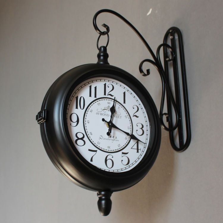 復古鐵藝靜音歐式雙面鍾美式鄉村客廳掛鐘工藝鐘雙面掛錶