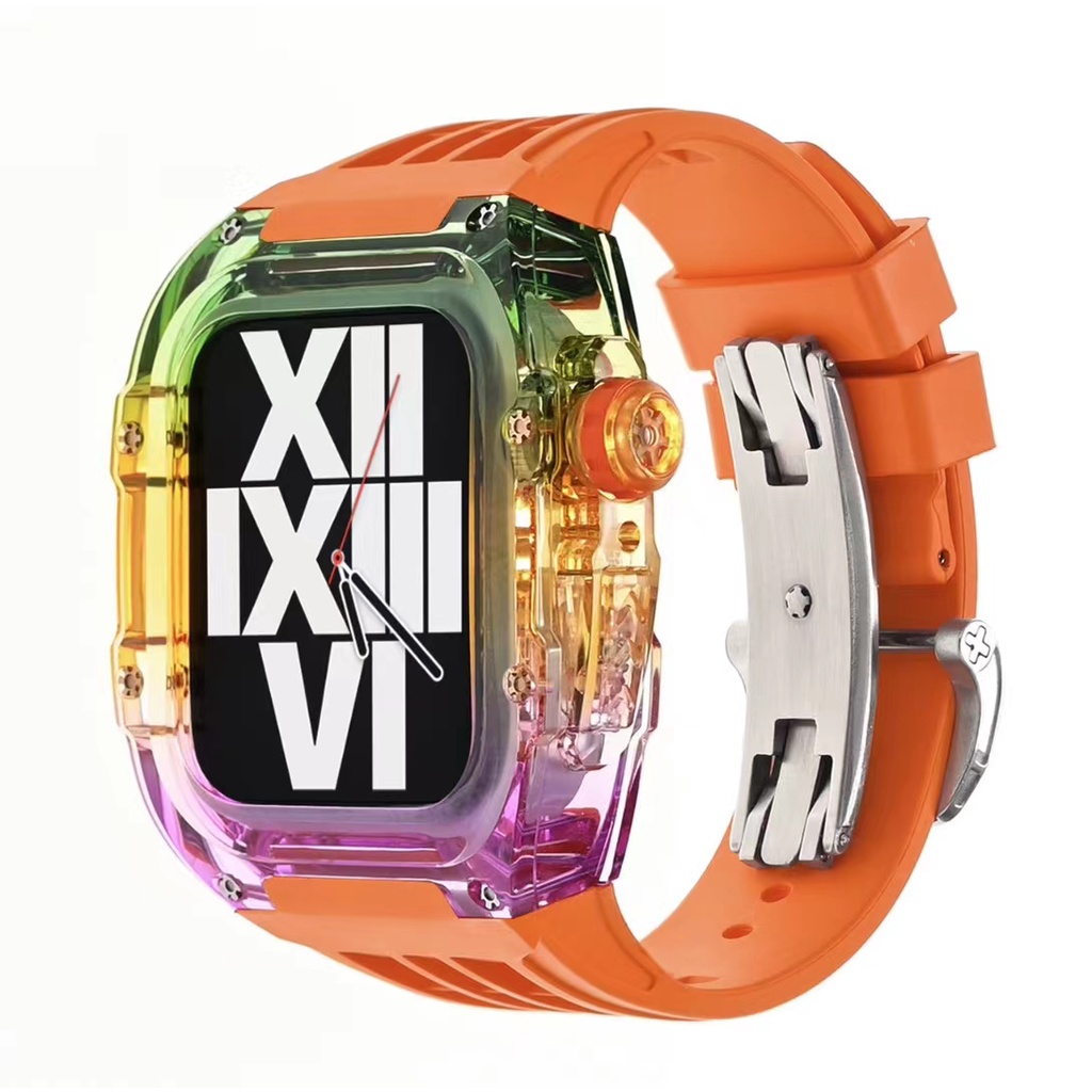 彩色改裝套件錶殼矽膠錶帶手鍊錶帶適用於 iWatch 9 8 7 44/45MM