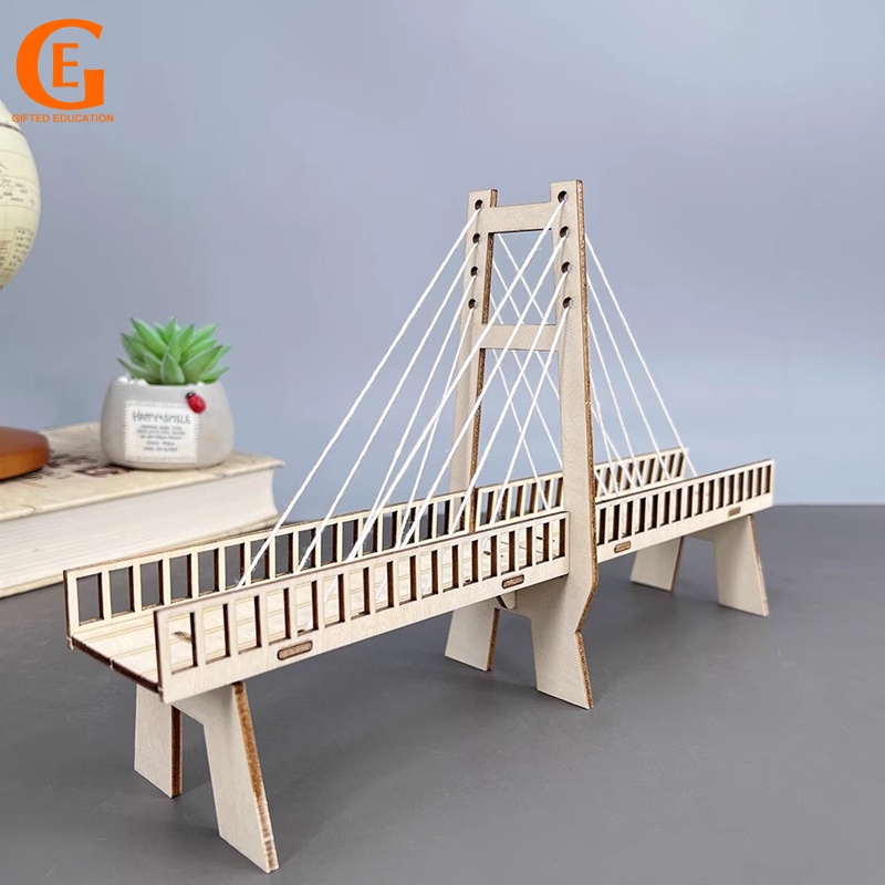 資優教育 DIY橋模型斜拉橋兒童組裝玩具科學實驗套裝教育玩具