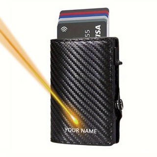 男士個性化卡夾套錢包鋁製汽車彈出式碳纖維卡夾錢包中性 RFID 迷你小錢包錢袋