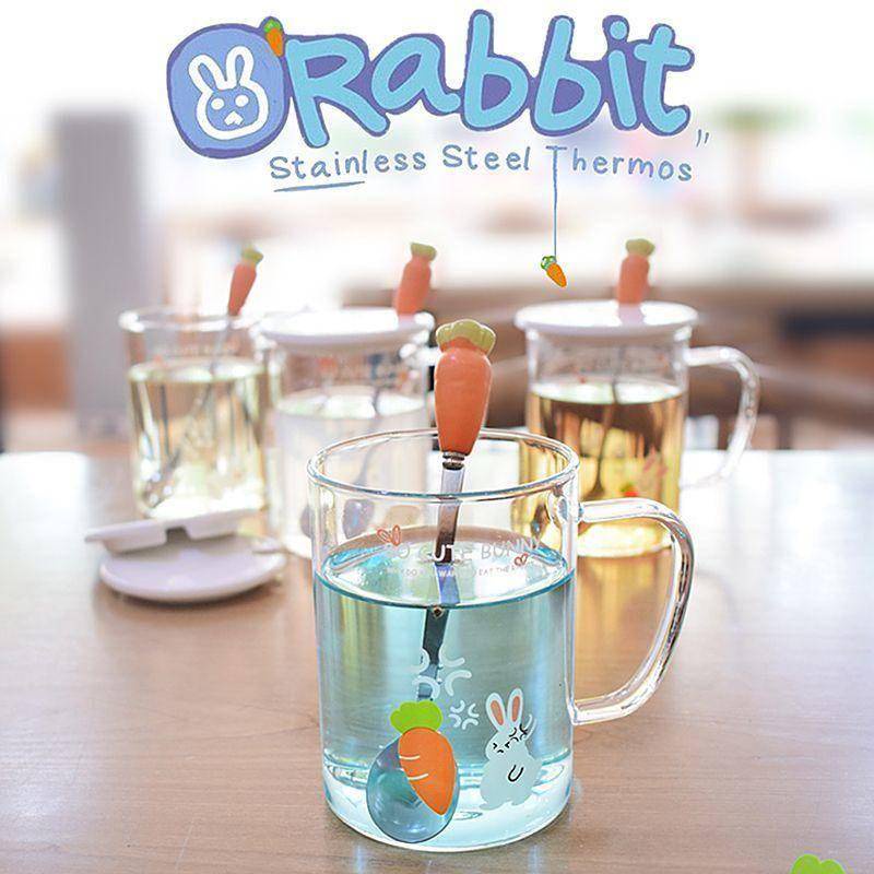耐熱玻璃杯可微波加熱水杯家用大容量創意萌兔子卡通辦公室咖啡杯