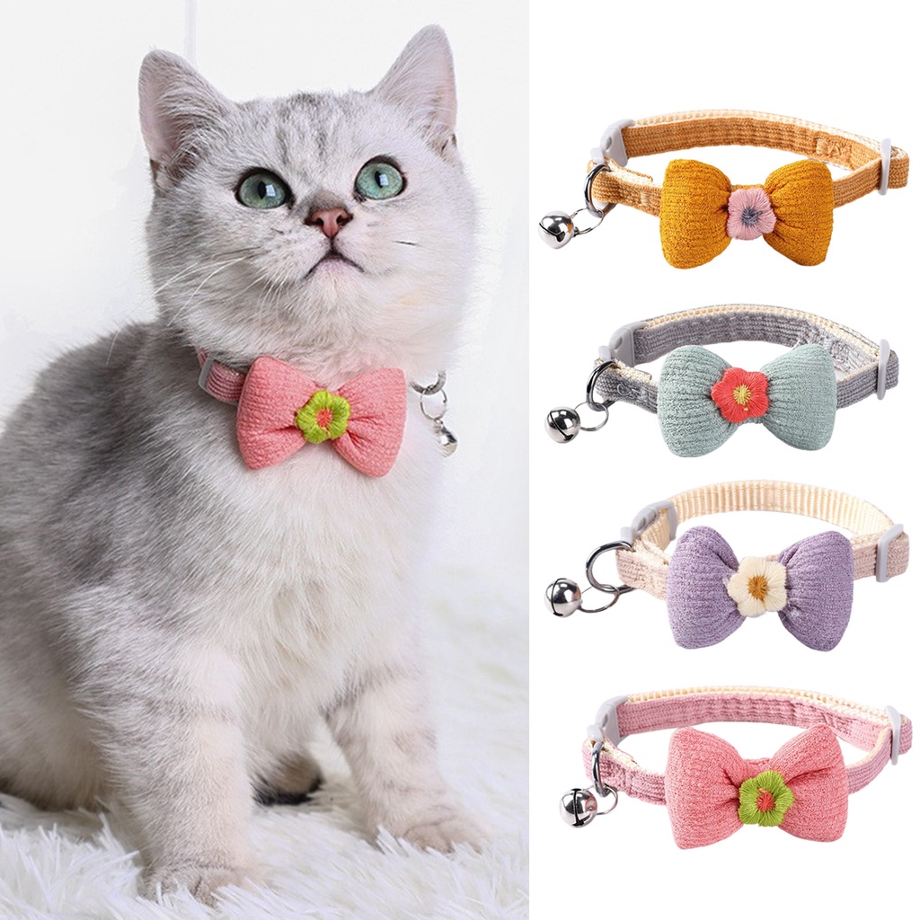 「萌寵部落」可愛可調式寵物鈴項圈，附蝴蝶結裝飾，適用於小型至中型狗貓