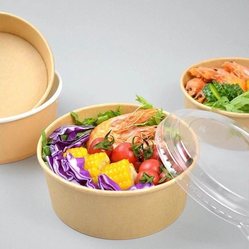 【一件傾💖】加厚牛皮紙碗 一次性圓形保鮮盒 水果打包盒 沙拉快餐盒 外帶紙碗 湯餐盒帶蓋