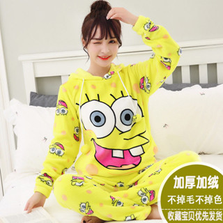 【動漫周邊 睡衣/居家服】秋冬季法蘭絨睡衣女加厚加絨加大碼可愛卡通學生珊瑚絨家居服套裝