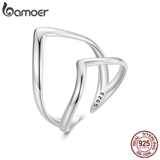 Bamoer 925 純銀戒指 V 形雙層形狀時尚首飾禮物女士