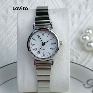 Lovito 女士休閒素色紋理金屬數字石英手錶 LNA13089 (銀色)