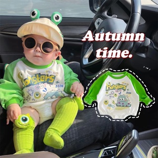 AKUI⚡秋季0-2歲嬰兒衣服小怪獸造型卡通可愛長袖包屁衣新生兒休閒洋氣個性純棉舒適連身衣爬服