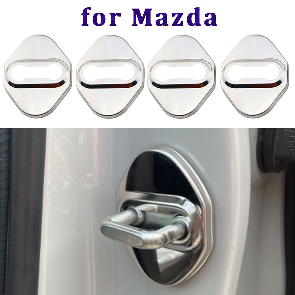 MAZDA 4 件裝車門鎖保護套適用於馬自達 2 馬自達 3 馬自達 6 CX-5 CX5 CX3 不銹鋼貼紙配件
