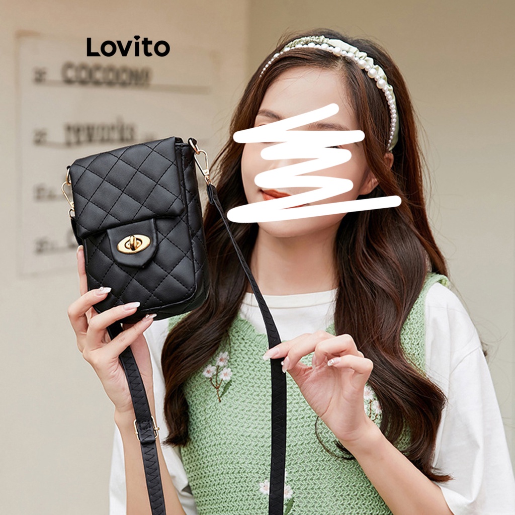 Lovito 女士休閒素色帶襯墊小號單肩包 LFA05073 (白色/黑色)