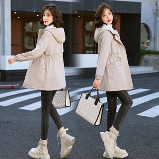 L&K 加絨加厚中長款棉服外套 韓版休閒寬鬆大衣 洋氣風衣女 2023新款冬季