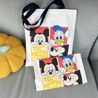 迪士尼可愛卡通米奇帆布包大容量托特包時尚單肩斜挎包購物袋