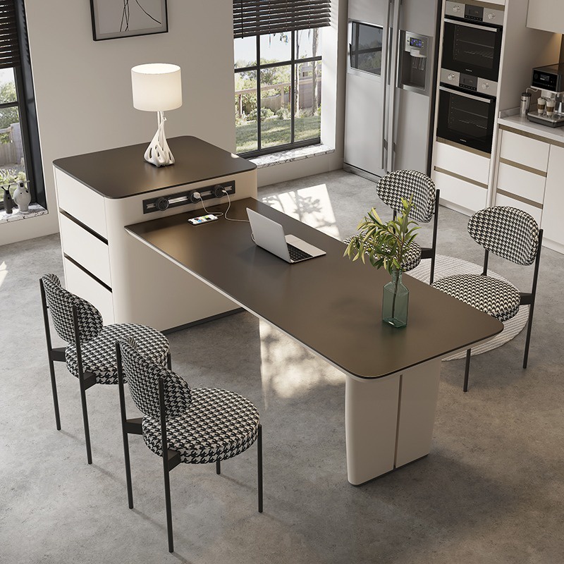 奶油風島台餐桌一體可伸縮多功能岩板中島台極簡約家用高級導台