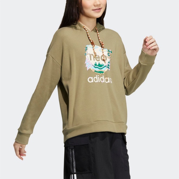 Adidas W Util Hoodie2 HN2349 女 連帽 上衣 長袖 帽T 運動 休閒 寬鬆 落肩 橄欖綠