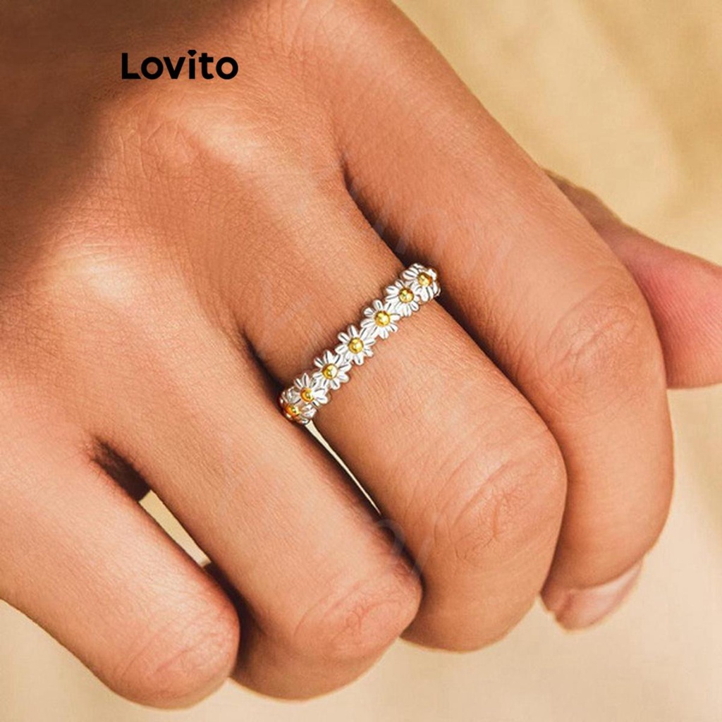 Lovito 女士休閒花卉花朵戒指 LFA08361 (白色)