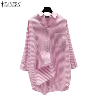 Zanzea 女式韓版日常休閒條紋長袖鈕扣袖口襯衫