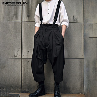 Incerun 男士韓版日常純色休閒時尚寬鬆工裝褲