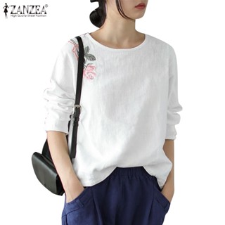 Zanzea 女式韓版休閒圓領長袖刺繡純色寬鬆上衣