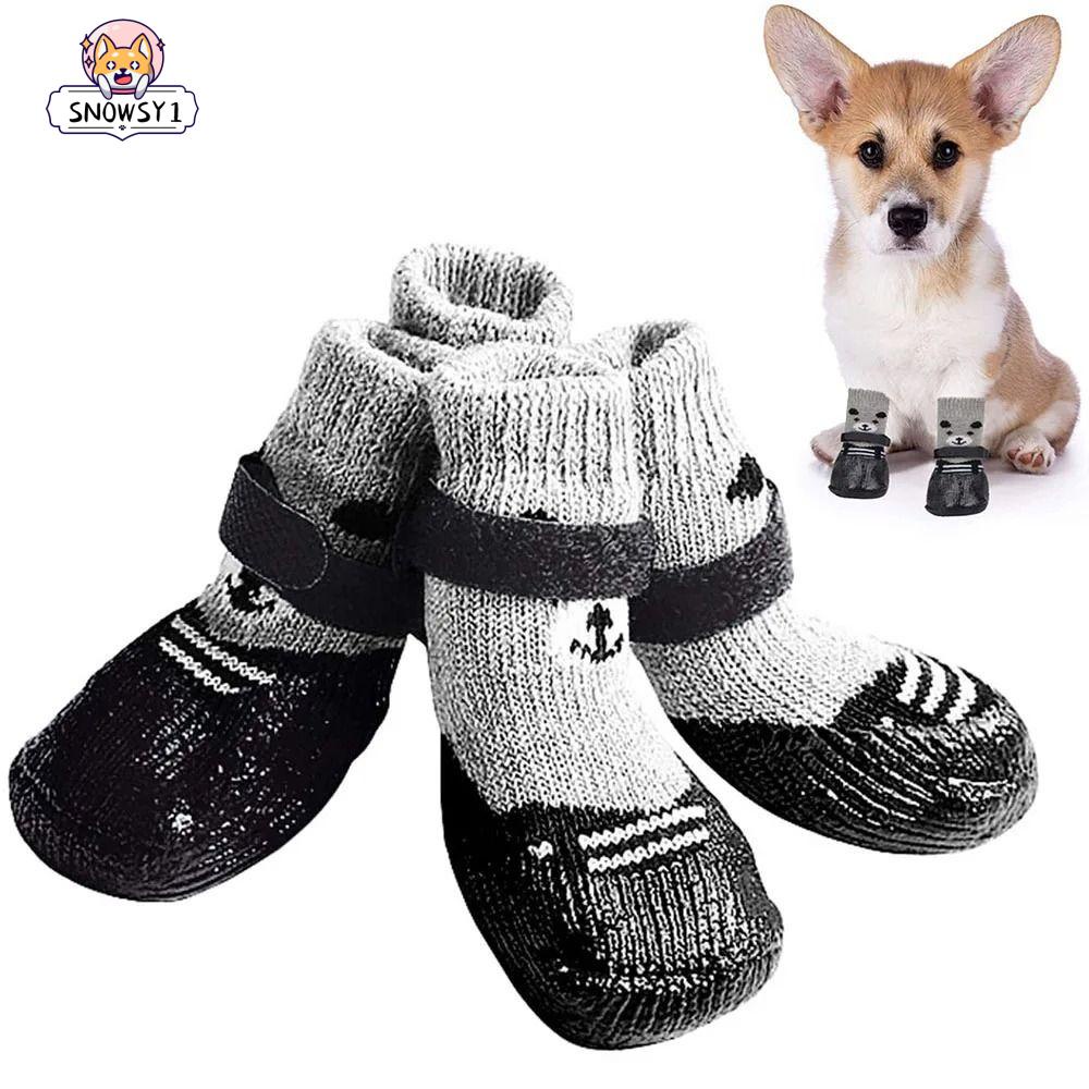 SNOWSY1貓狗橡膠襪子,防水帶可調節拉繩寵物靴鞋襪子,秋冬雨雪靴寵物用品防滑小狗小襪子鞋: