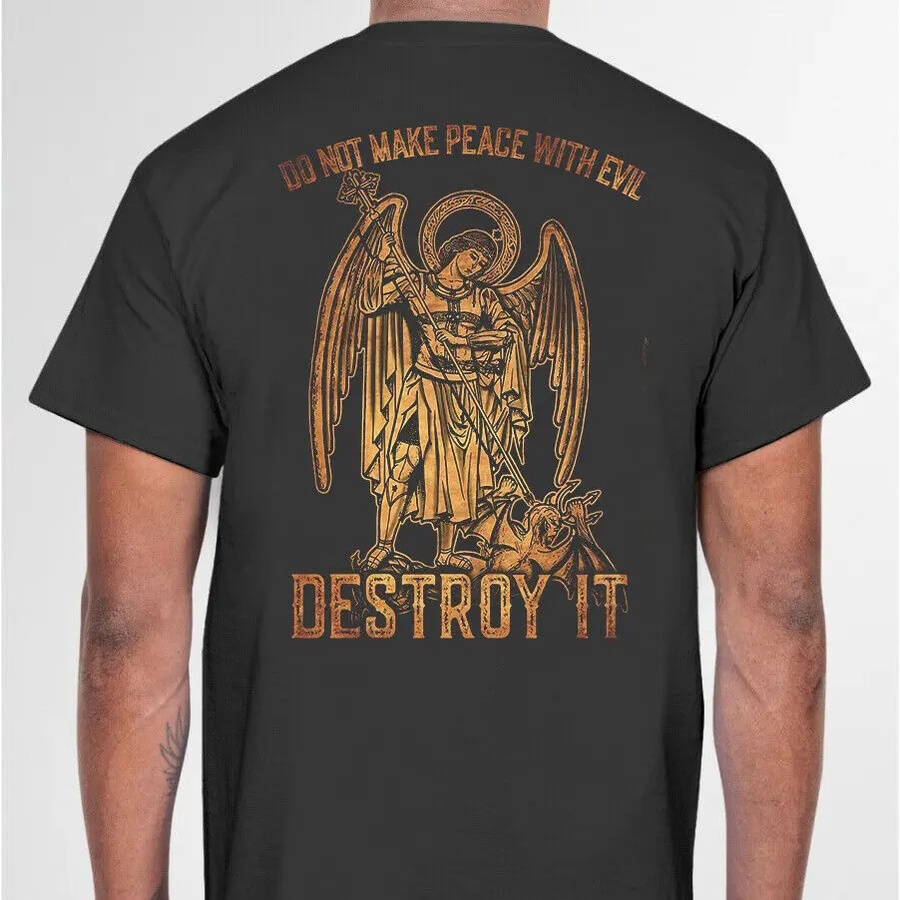 不要與邪惡毀滅和平它大天使聖邁克爾 T 恤男式 T 恤
