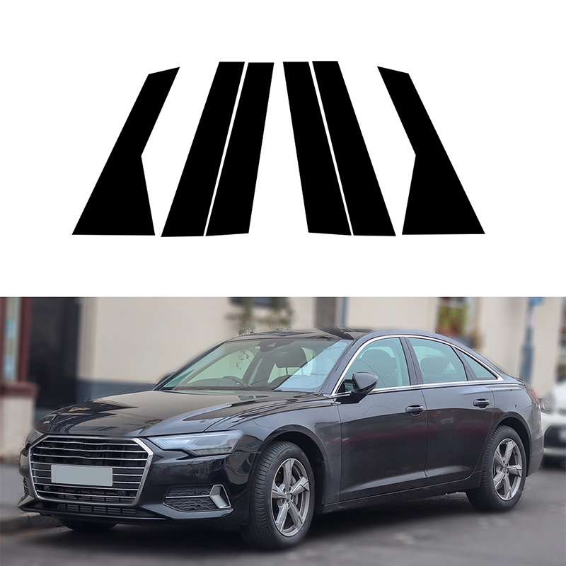 &amp;熱銷全新 &amp; 6 件車門窗柱貼紙裝飾適用於奧迪 Q5 8R 2009-2017 碳纖維/銀色/黑色