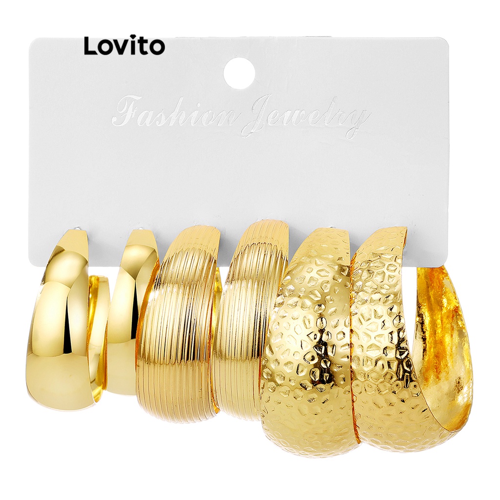 Lovito 休閒素色 3 件套凹凸圖案時尚女式耳環 LCS05144