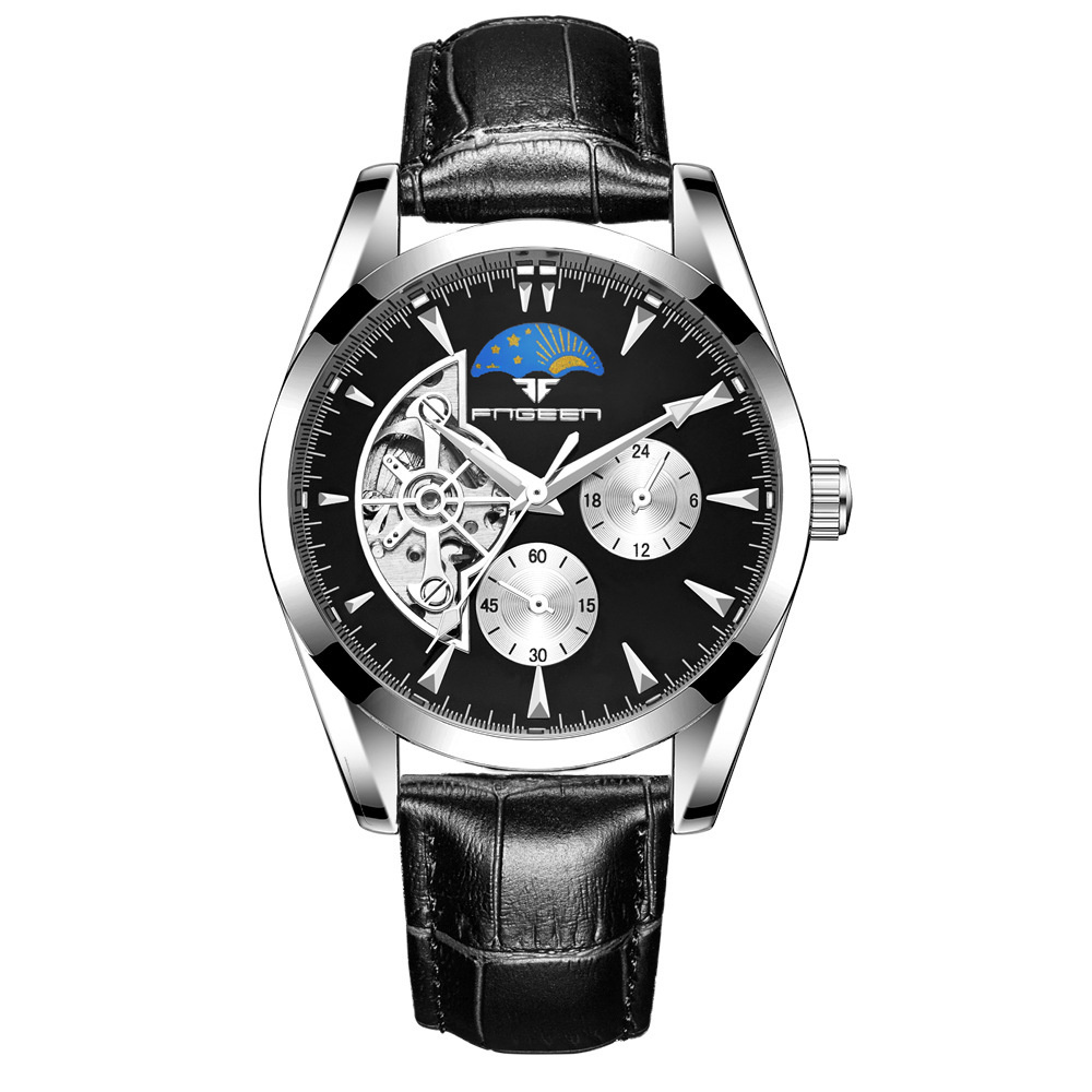 男士手錶腕錶禮物時尚尚六針日月星辰三眼鏤空自動機械錶