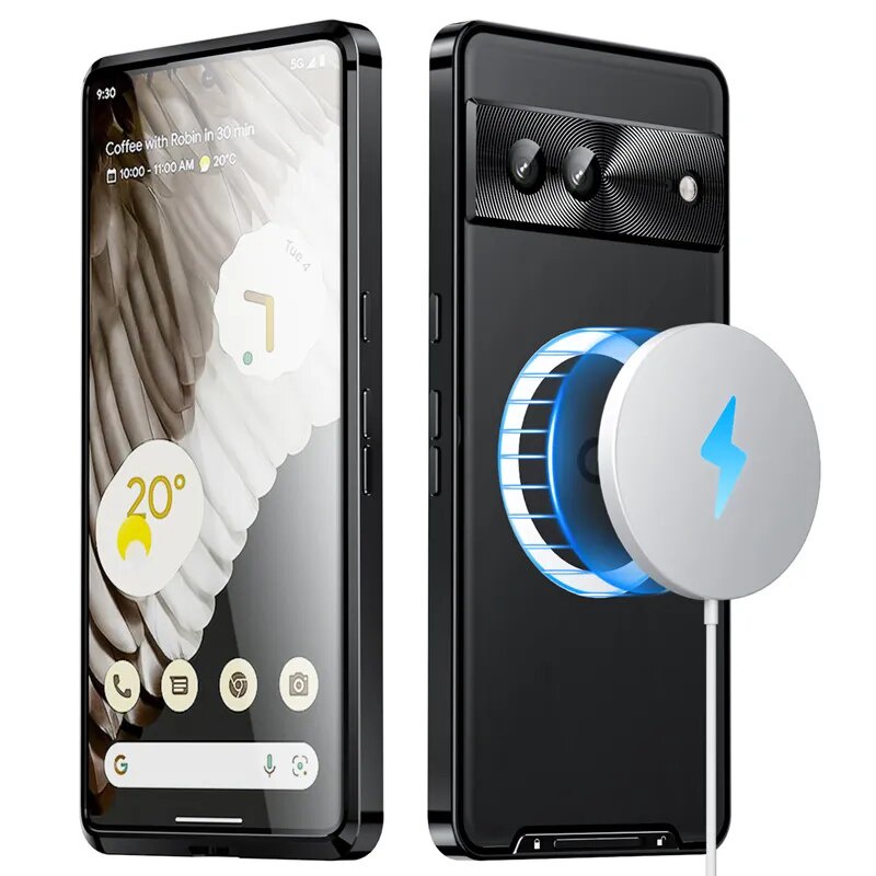 豪華鋁框磁性無線充電透明金屬手機殼適用於 Google Pixel 8 7 Pro 7A PC 超薄啞光膚感防震硬保護套