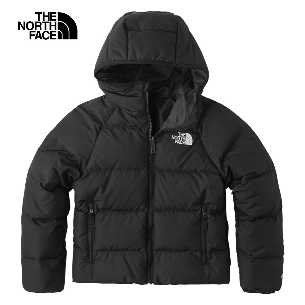 The North Face北面兒童黑色防潑水保暖兩面穿連帽羽絨外套｜82XZJK3