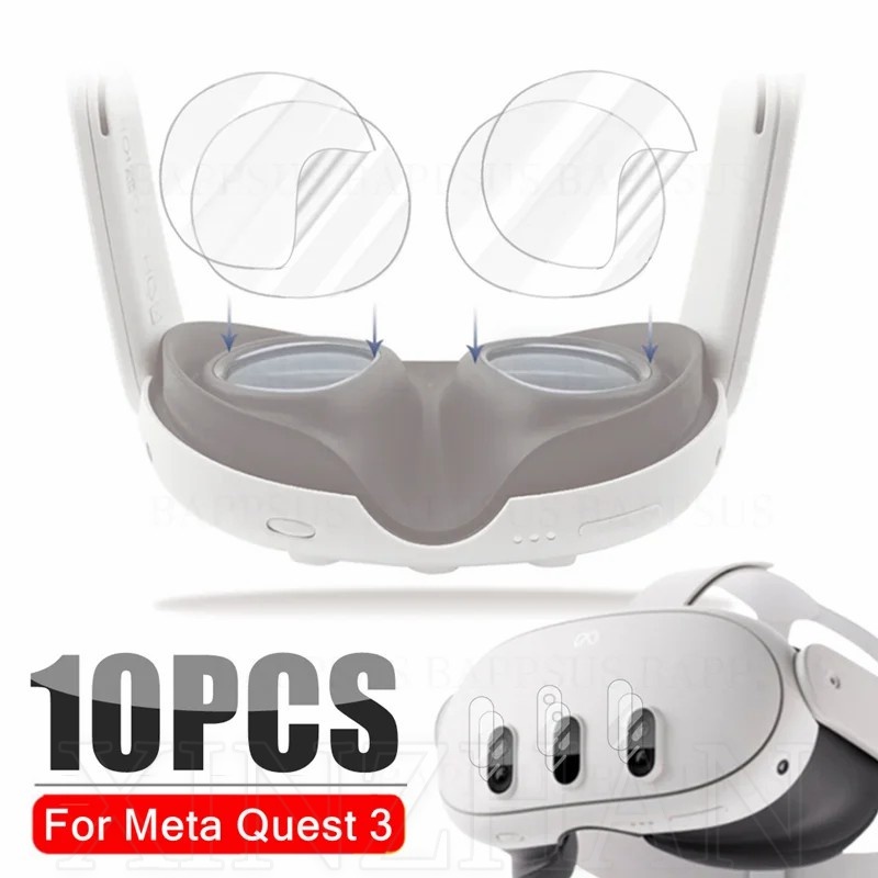 10 合 1 兼容 Meta Quest 3 鋼化玻璃/VR 眼鏡主機防刮膜/VR 耳機硬度保護膜/全覆蓋透明相機鏡頭保
