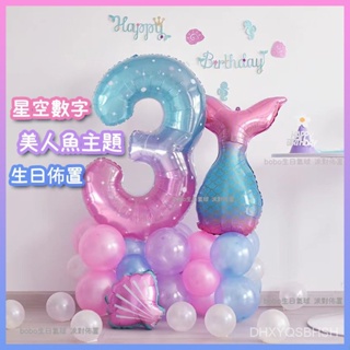 ins夢幻星空大號數字鋁膜氣球兒童寶寶週嵗生日派對佈置裝飾 生日佈置 週嵗佈置 生日套組 GNCA