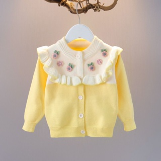洋氣春秋裝針織衫新款小外套毛衣女童寶寶打底衫百搭外套嬰幼兒上衣