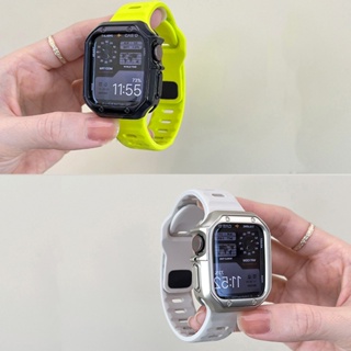 液態矽膠錶帶和 TPU 錶殼運動透氣手鍊兼容 Apple watch 系列 9 8 7 6 5 se 4 3 iwatc