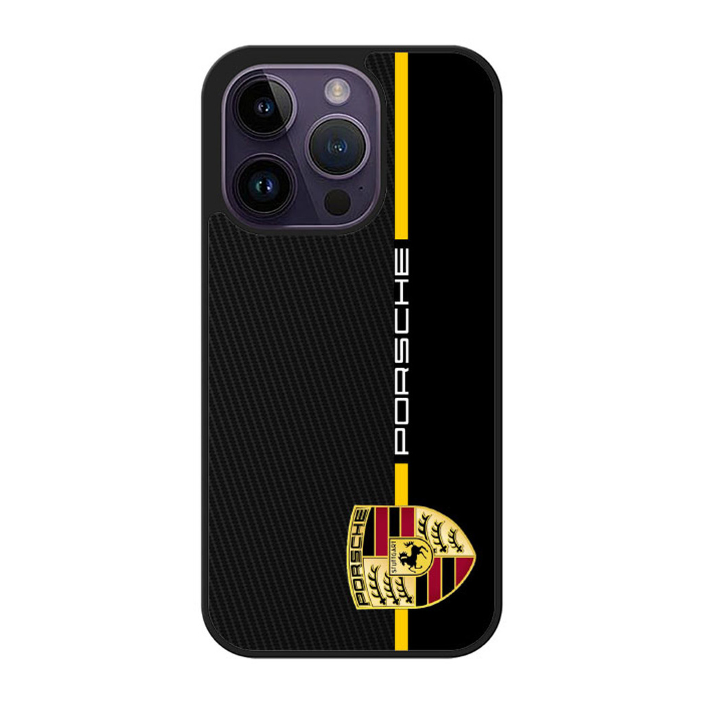 PORSCHE 適用於 IPhone XR XS 13 14 15 Pro MAX Plus 的保時捷條紋碳纖維手機殼防
