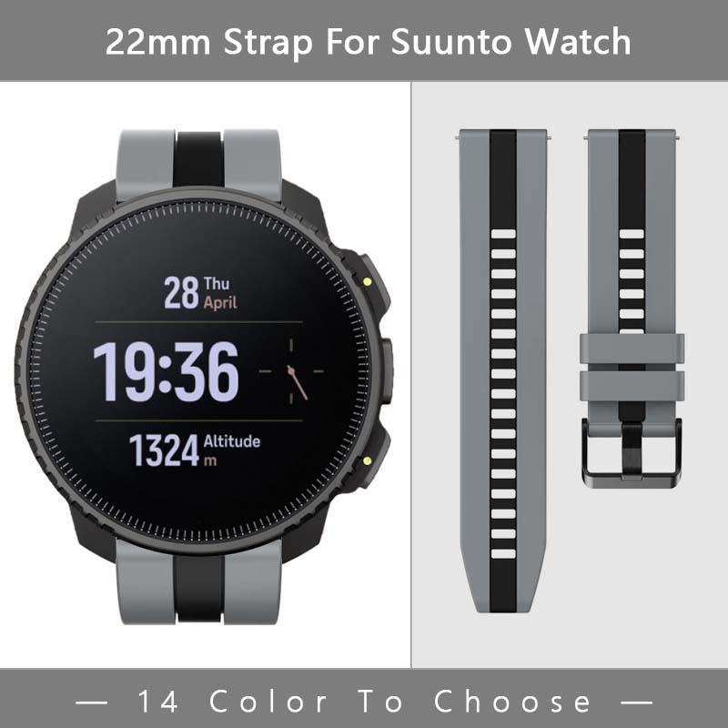 22mm豎紋雙色矽膠手錶帶適用於頌拓Suunto Vertical 9 5 Peak Pro智慧手錶 快拆替換拼色腕帶