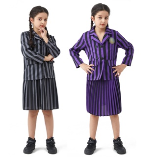 星期三亞當斯角色扮演服裝兒童週三制服 Nevermore 學院學校服裝女孩生日派對萬聖節服裝