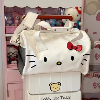 HelloKitty旅行包卡通可愛行李包斜揹包斜揹包大容量手提收納包PU洋氣時尚包包