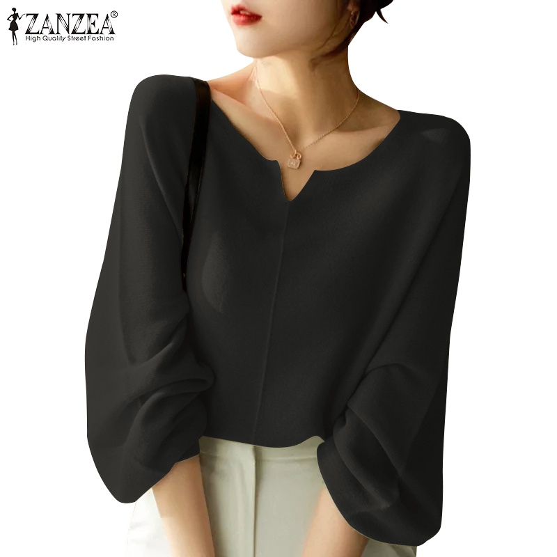 Zanzea 女式韓版日常休閒純色長袖 V 領襯衫