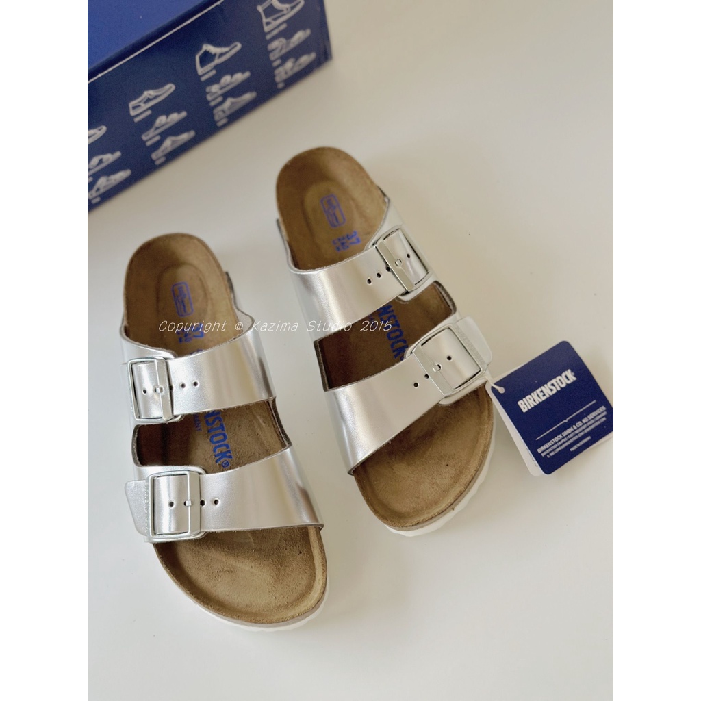 Kazima｜現貨 Birkenstock Arizona 勃肯 亞利桑那 雙帶 拖鞋 軟底 銀白 銀色 1005961