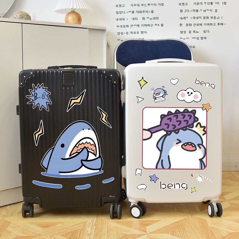 卡通鯊魚行李箱貼紙旅行箱拉桿箱密碼箱冰箱改造裝飾防水大貼畫