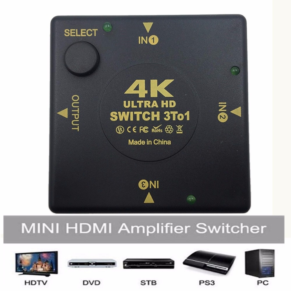 4k 切換器 HDMI 兼容分配器 4K*2K 3D 迷你 3 端口高清切換器 3 進 1 出端口集線器,適用於 DVD