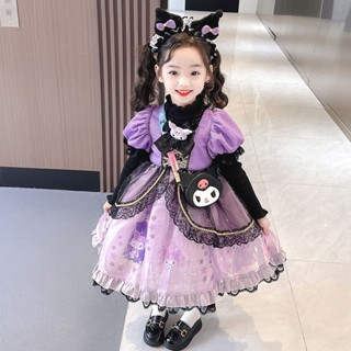 庫洛米女童長袖網紗連衣裙秋冬爆款洋裝 洋氣兒童洛麗塔女孩毛衣公主裙子 聖誕節禮服寶寶衣服韓版現貨