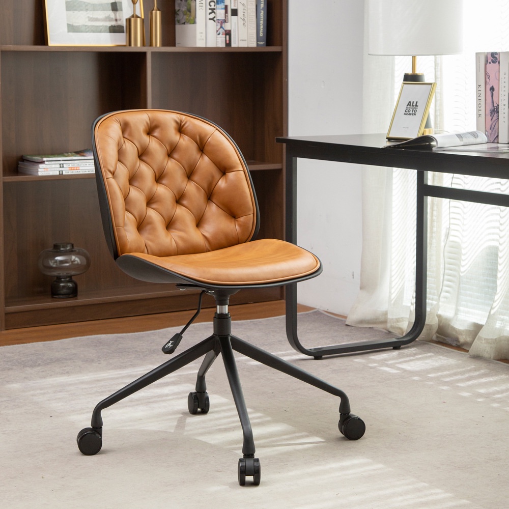帶滾輪設計師椅子皮質北歐書房椅洽談升降電腦椅職員椅旋轉會議椅