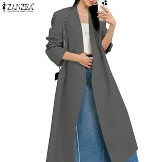 Zanzea 女士韓版時尚 V 領長袖純色 A 型長款西裝外套