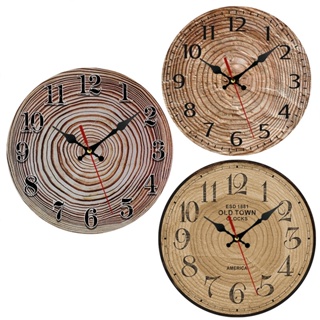 時鐘掛鐘 木紋年輪掛鐘復古簡約創意12英寸圓形家用客廳時鐘