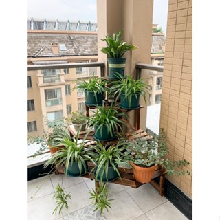 防腐木陽臺轉角花架室外三角落地多肉大花盆架實木牆角多層置物架