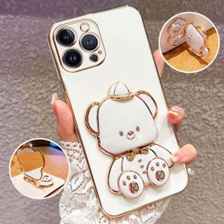 防震手機殼兼容 Iphone 12 13 Pro MAX 可愛 3D Hatted Baby Bear 支架支架保護套