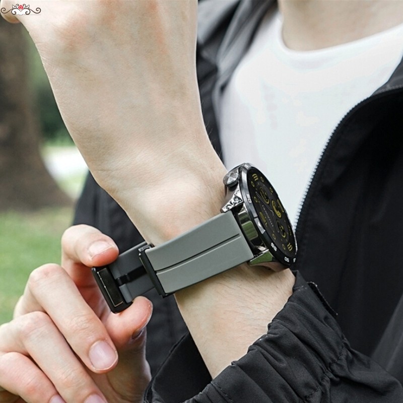 硅膠磁吸折疊釦錶帶 22mm 適用華米Amazfit GTR 4 3錶帶 高級運動男女款手錶帶