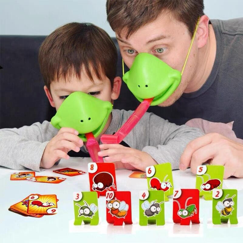 青蛙嘴吐舌頭桌遊玩具吹吹樂變色龍蜥蜴面罩親子互動益智遊戲道具
